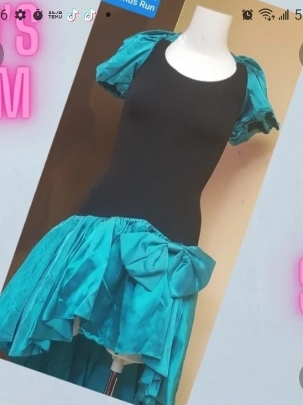 Womans 80's Prom Dress Teal Puff Sleeve High-Low Costume Dress - Unbranded